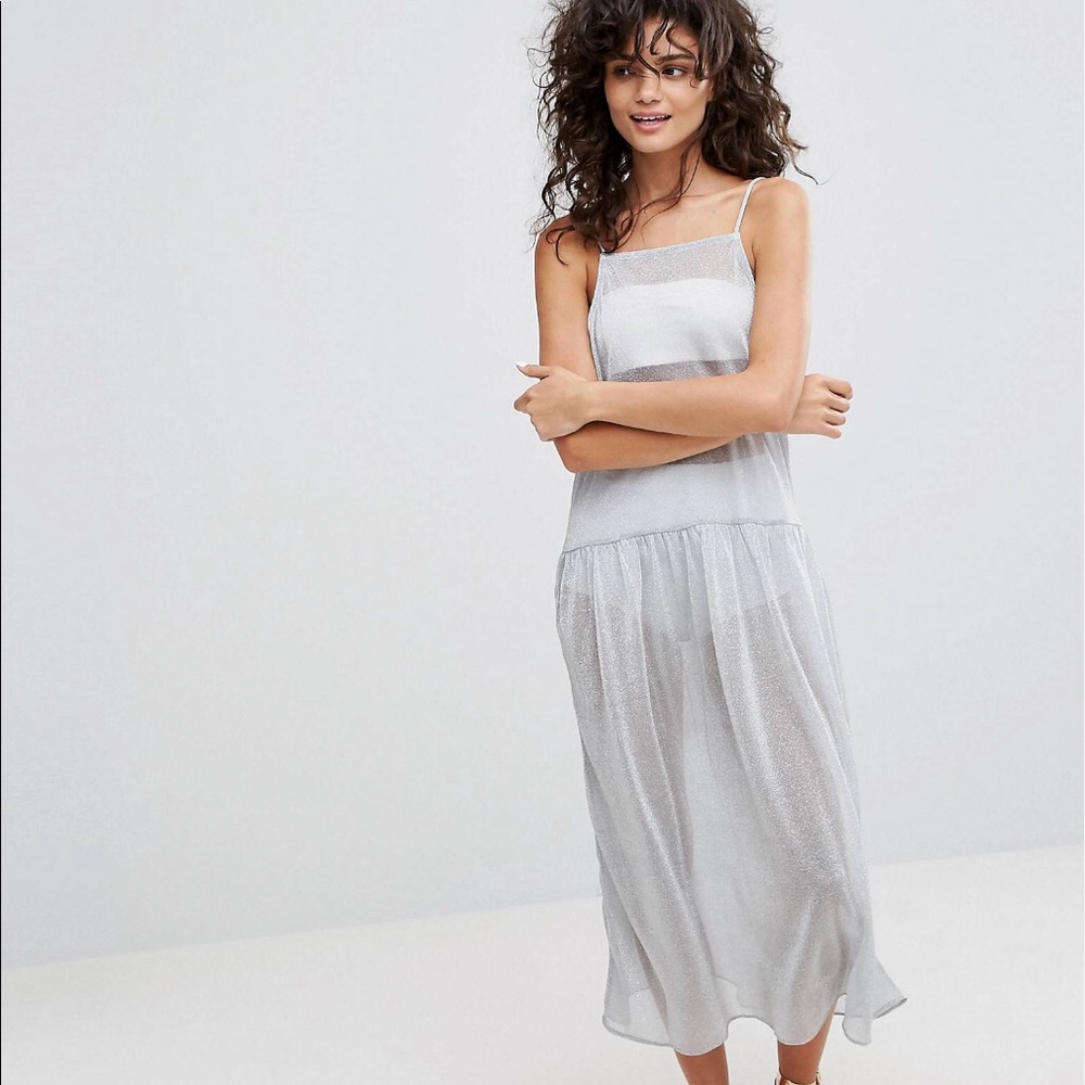 Monki Mesh Cami Metallic Maxi Dress Slip